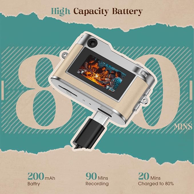 Mini Digital Camera, Keychain Camera 1080P HD with 2MP Lens, Flash, Video Recording, 32G Card Included, Portable and Compact Retro Vlog Camera for Travel, Kids, Beige