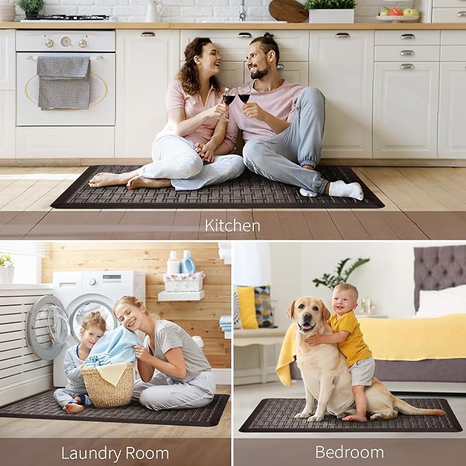 UKISS Kitchen Rugs ，Waterproof Kitchen Mats ，Cushioned Anti Fatigue Kitchen Mat for Floor, Non-Slip Comfort Foam Standing Mat for Kitchen, Floor Home, Office, Sink, Laundry (Brown, 17.3"x39")