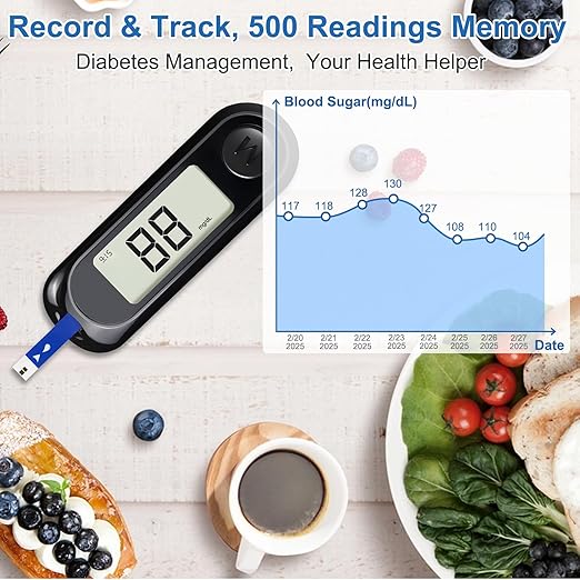 Blood Sugar Monitor,Glucose Monitor Kit with 50 Test Strips & 50 Lancets for Diabetes Testing, Blood Glucose Meter with Auto Eject, No Coding & Large LCD for Seniors
