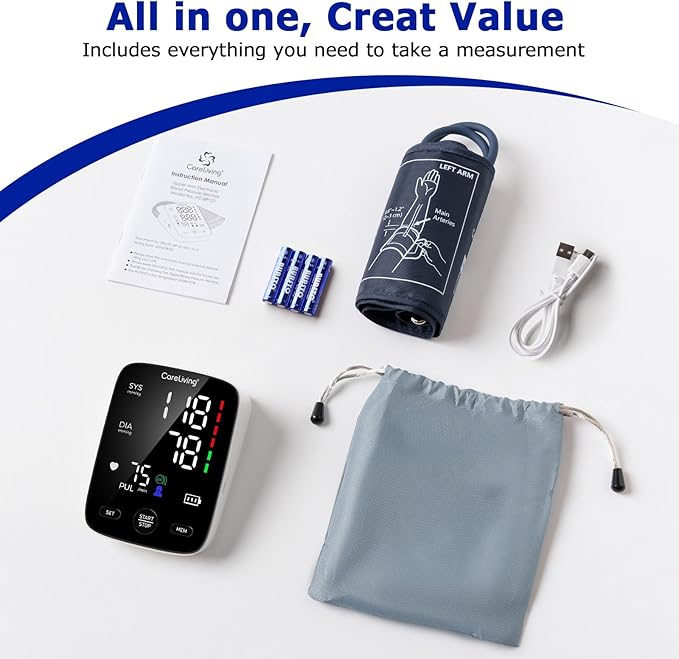 Blood Pressure Monitor, Upper Arm Blood Pressure Monitors for Home Use, 2x199 Readings Memory, Adjustable Arm Cuff 8.7"-16.5", Large Display with LED Background, Light Storage Bag