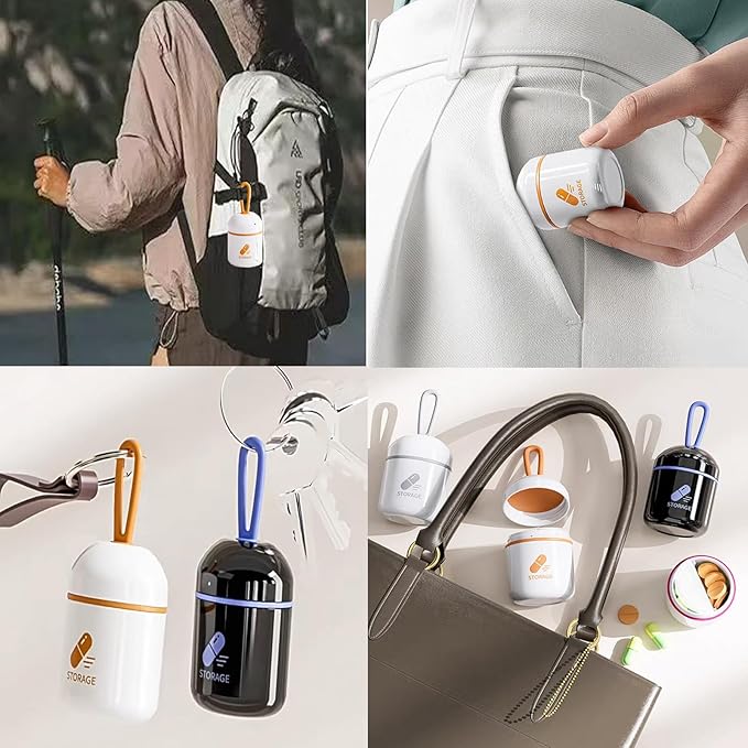 2 Pieces Pill Box Keychain Pill Holder for Purse,Backpack Silicone Seal Pill Organizer Removable Divider Portable Camping Travel Pill Case Medications Container