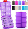 Foldable & Portable Weekly Pill Organizer 2 Times a Day with Clear Printed Labels - 7 Day AM PM Medicine Box, Week Daily Travel Pill Case Holder for Medications, Vitamin, Supplement - Clear Purple