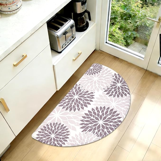 PVC Anti-Fatigue Semi Circle Kitchen Mats, Non-Slip Kitchen Rugs, Comfort Standing Runner Rug, Multipurpose Indoor Mats for Laundry, Office, Bedroom, Sink, Bathroom,Grey,size18 x30