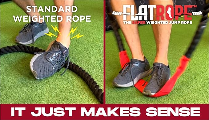 Patented FLATROPE 5lb Weighted Jump Rope, Heavy Flat-Mesh Design to Reduce Ankle Injury, Adjustable Strength-Training Rope for Muscle Building, Conditioning & HIIT, Home Gym Fitness Equipment for CrossFit, HYROX, Spartan, DEKA Athletes
