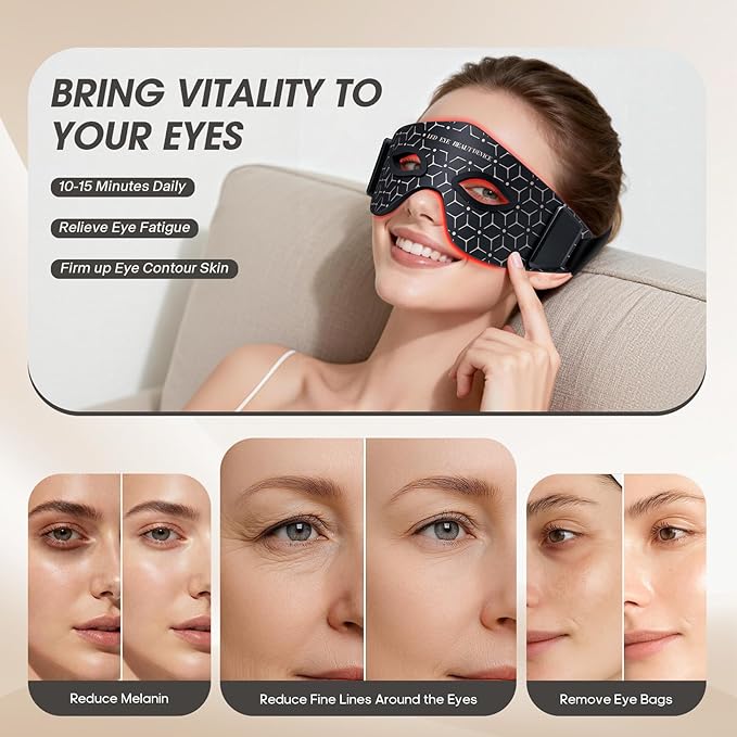 Red Light Therapy for Eyes,LXIANGN 5 Modes RED Light Eye Mask,Eye Massager for Eye Bags Dark Circles Puffiness Wrinkles Fine Lines for Men Women