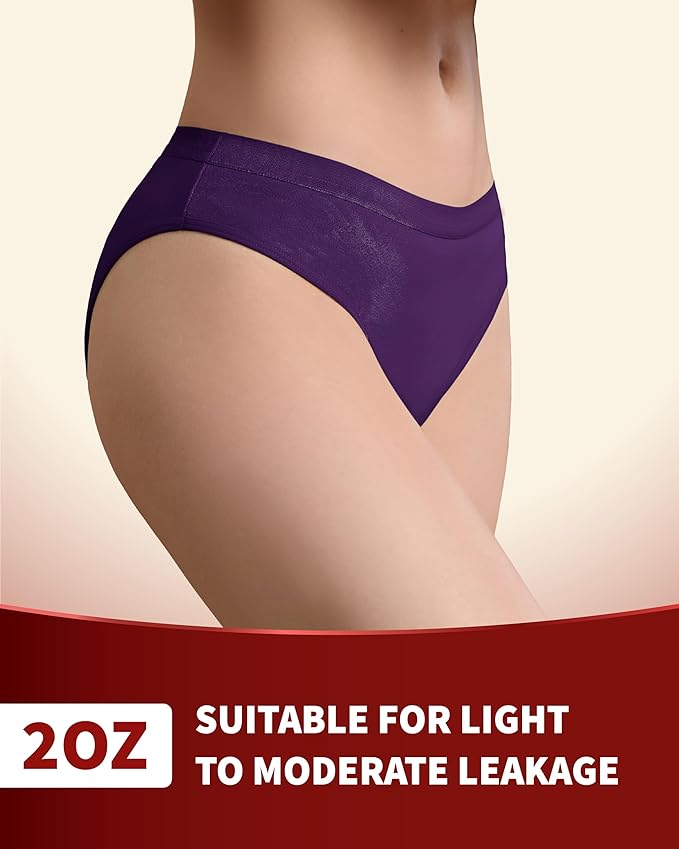 Washable Incontinence Underwear for Women, 2 oz Ladies Leak Proof Briefs for Postpartum Bladder Control 2 Pack (Black-Berry, L)