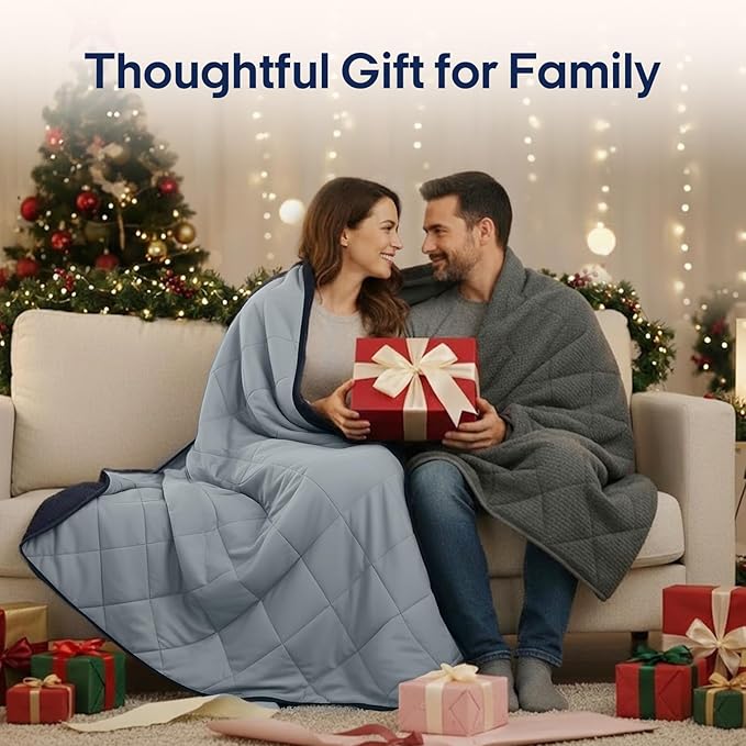 ZonLi 15lbs Weighted Blanket for Adults Sleeping, Double-Sided All Season Reversible 75D Cooling Mesh & Warm Ribbed Microfiber, 48"x72" Navy Blue Contrast Color, Machine Washable