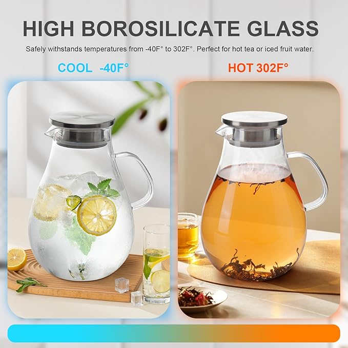 3L Extra Large Glass Pitcher Water Jug – Borosilicate Glass Beverage Dispenser for Sangria, Fruit Punch, and Iced Tea, Ideal for Parties and Holiday Gatherings