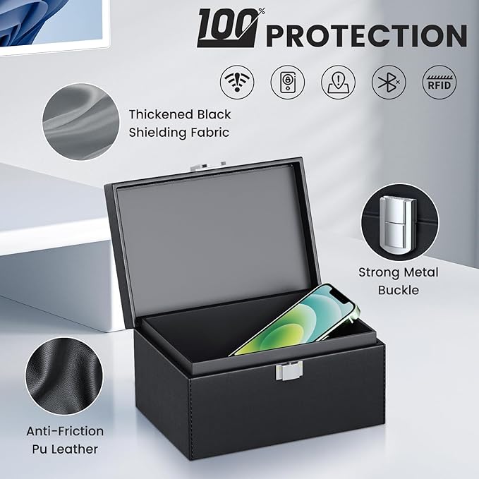 Faraday Key Fob Protector, Faraday Box for Car Keys with 2 Pack Faraday Bags, RFID Box for Car Keys, Car Key Signal Blocking Box Box for Car Security (Small)