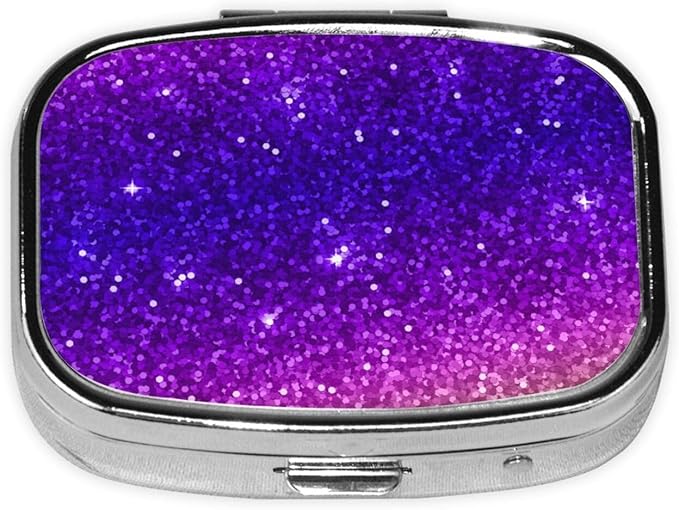 Small Pill Case Beautiful Purple Glitter Sparkles Pattern, Travel Pill Organizer Pill Box Portable Medicine Organizer, Cute Pill Holder Container for Vitamin, Fish Oil