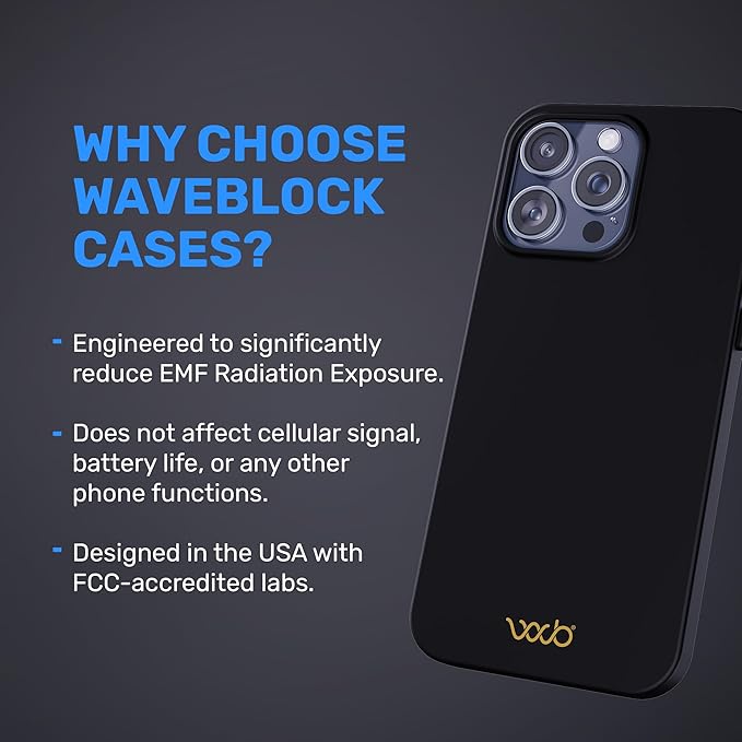 WAVEBLOCK EMF Protection Silicone iPhone Case, Radiation Blocker Cell Phone Case, 5G Shield Reduction, Lightweight, USA Patented and Tested in FCC Lab, iPhone 15 Pro Max Black