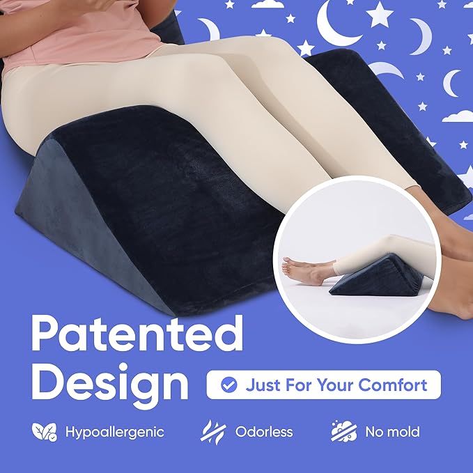AllSett Health Bed Wedge Pillow – 2 Separate Memory Foam Incline Cushions, System for Legs, Knees and Back Support Pillow