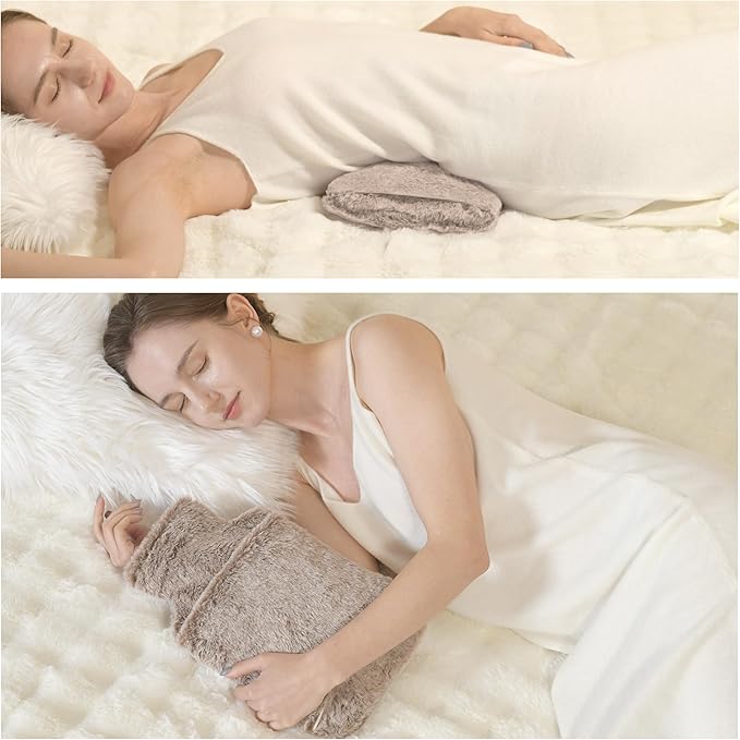 samply Hot Water Bottle with Cover - 2L Hot Water Bag with Hand Pocket, for Hand Feet Warmer, Khaki