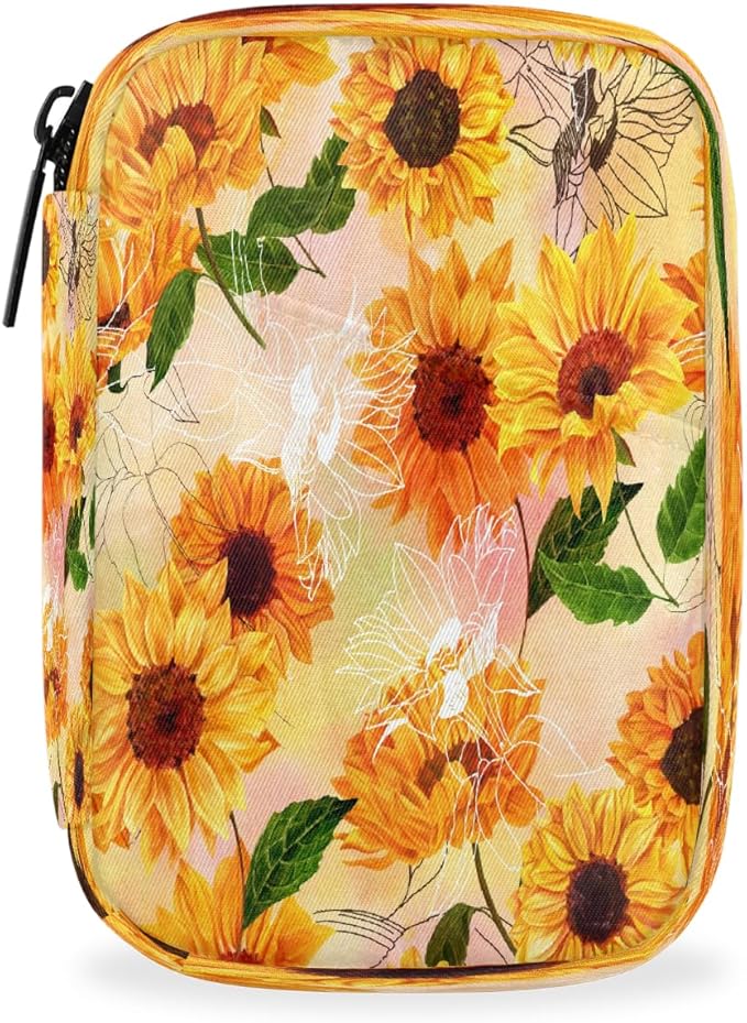 Flower Sunflower Pattern Pill Case Travel Pill Organizer Weekly 7 Day Portable with Zipper Medicine Box Pill Case for Vitamins, Birth Control,Fish Oils,Medication, Supplements