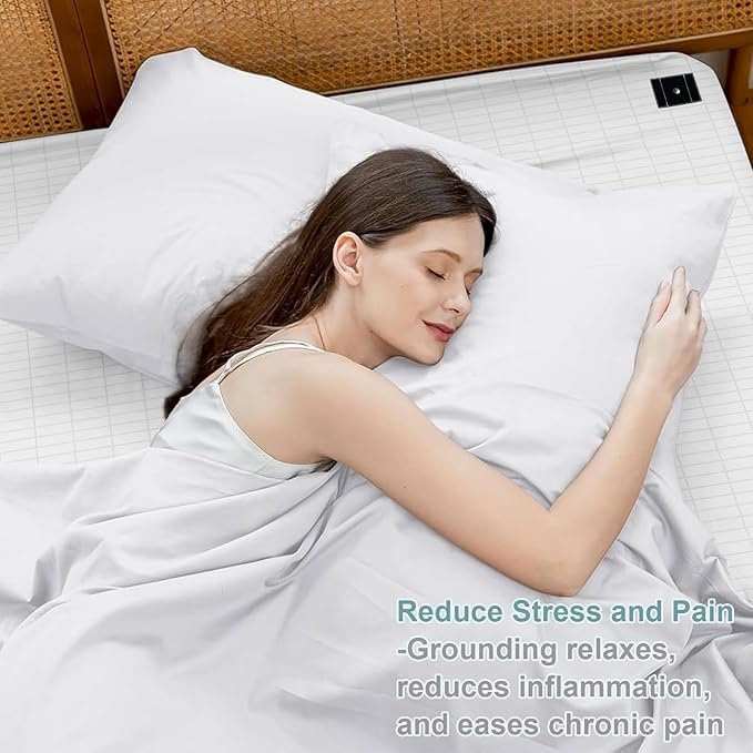 Grounding Sheets King Size, Grounding Fitted Sheet 76x80x15 in,10% Pure Silver Fiber, Grounded Bed Sheets for Improved Sleep & Wellness (White, King)