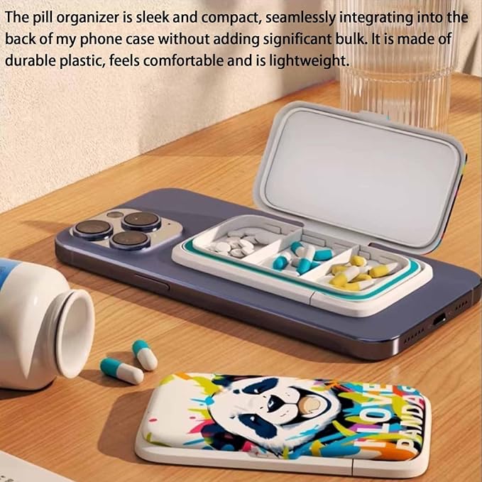 Pill Organizer Discreet for Phone - Portable Small Compact Pill Box with Bracket Cute Pill Organizer Easy Open Waterproof Pill Case for Travel Outdoor Camping(A)