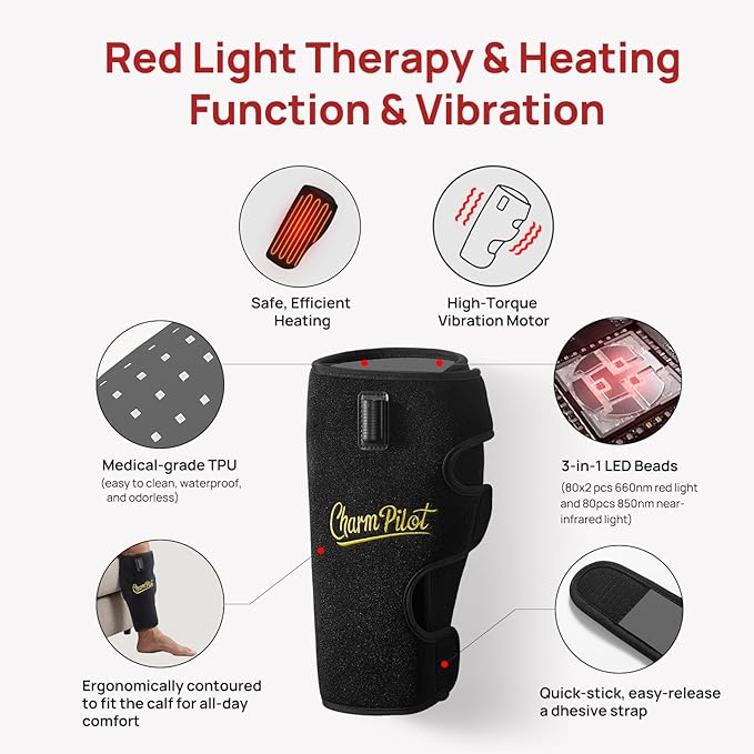 Red Light Therapy Pad for Calf, Near-Infrared Light Therapy Wraps, Vibrating Massage Heating for Leg, Adjustable Power and Modes, Perfect for Office, Home, and Post-Workout Use(Black)