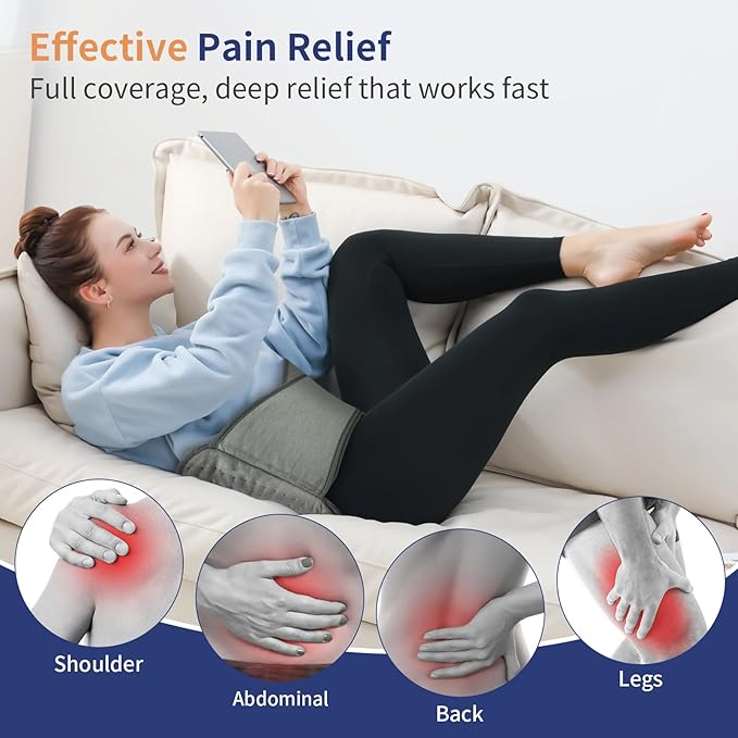 Heating Pad for Back & Period Cramps, 12"x24" Large Electric Heating Pad with 26" Waist Belt, 6 Heat Levels 4 Timers & Auto Shut Off, Gift for Women Men Mom Dad(Gray)