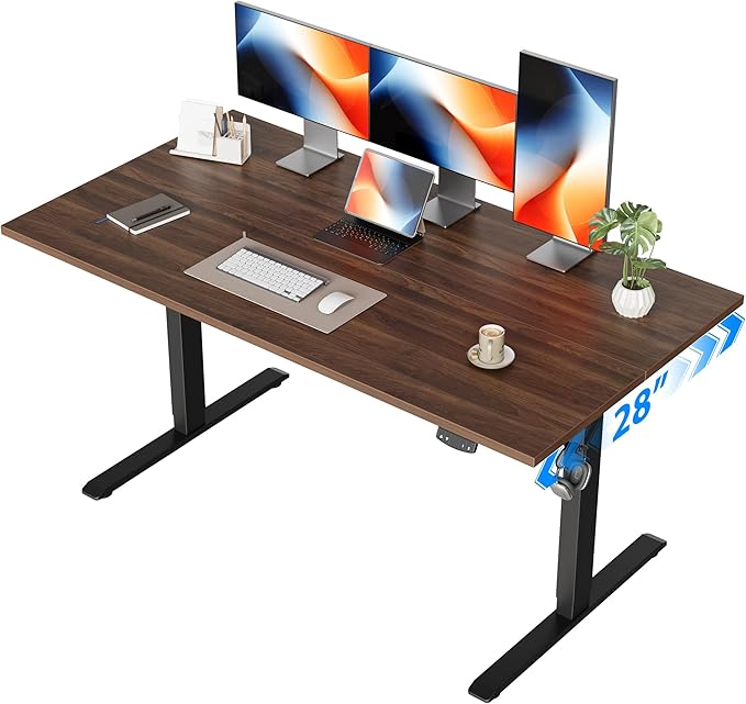 Agilestic Electric Standing Desk, 55 x 28 Inches Height Adjustable Desk, Sit Stand up for Work Office Home, Ergonomic Rising Computer Table with Memory Preset, Dark Walnut