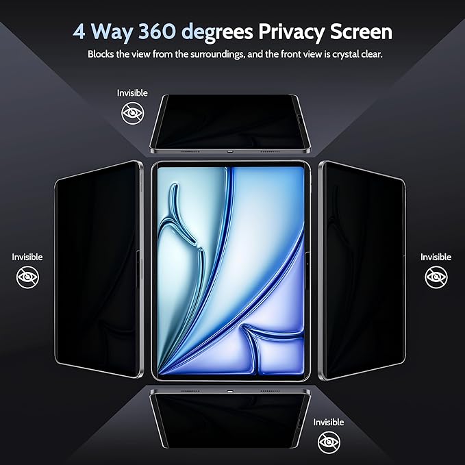 4-Way Magnetic Privacy Screen for iPad Air 11 Inch (2024-2026, M2 M3 M4), Removable 360 Spy Private Filter, Anti Blue Light Glare Bubble-Free Easy Install Black Security Protector