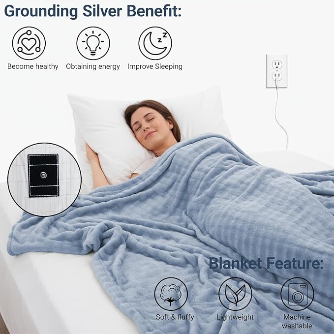 Grounding Blanket Grounding Sheets Queen, Grounding Throw for Improved Sleep, Relieving Pain,Conductive Grounded Mat for Bed with Grounding Wire (Blue, Baby)