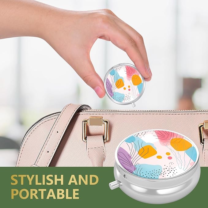 Nipichsha Pill Box, Small Pill Case for Purse & Pocket, Cute Travel Medicine Organizer, Portable Medicine Container Holder to Hold Vitamins, Medication, Fish Oil & Supplement, A01-Art Style Pattern