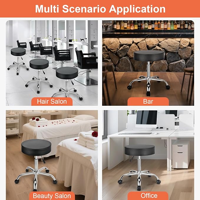 JOSTZHXIN Rolling Stool Height Adjustable Round Swivel Stool for Tattoo Salon Spa Massage, Home Office Chair