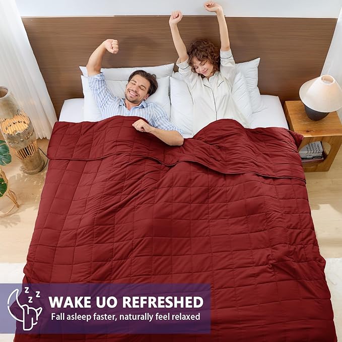 yescool Weighted Blanket for Adults (30 lbs, 88” x 104”, Red) Cooling Heavy Blanket for Sleeping Perfect for 290-310 lbs, King Size Breathable Blanket with Premium Glass Bead