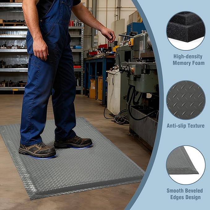 Anti Fatigue Mats Industrial 2' x 5' 15/16" Thick Ergonomic Standing Mat Commercial Kitchen Mat Heavy Duty Diamond Plate Cushioned Shop Floor Mats Helps Relieve Back and Leg Soreness