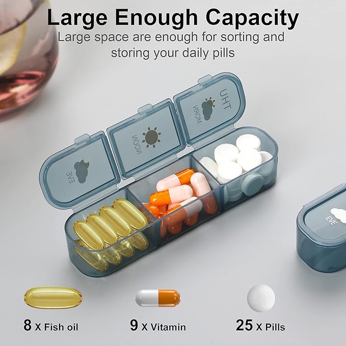 Pill Organizer 3 Times A Day, 7 Day Pill Box - Acedada Weekly Travel Pill Container, Large Medicine Dispenser Vitamins Case Supplements Holder Organizer, Blue