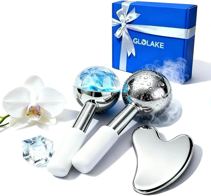 Ice Roller for Face, Stainless Steel Gua Sha, Ice Face Roller for Depuffing, Lymphatic Drainage, Collagen Boost on Face, Body, Neck, Birthday Gifts, Relaxation, Skincare, at Home Spa