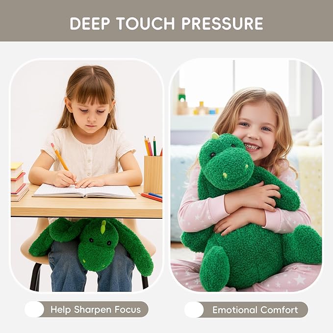 L'AGRATY Weighted Lap Pad for Kids 5 lbs, Sensory Needs Weighted Dinosaur Stuffed Animals Lap Blanket Soft Plush Hugging Sensory for Kids Teen Adults Removable Washable Cover