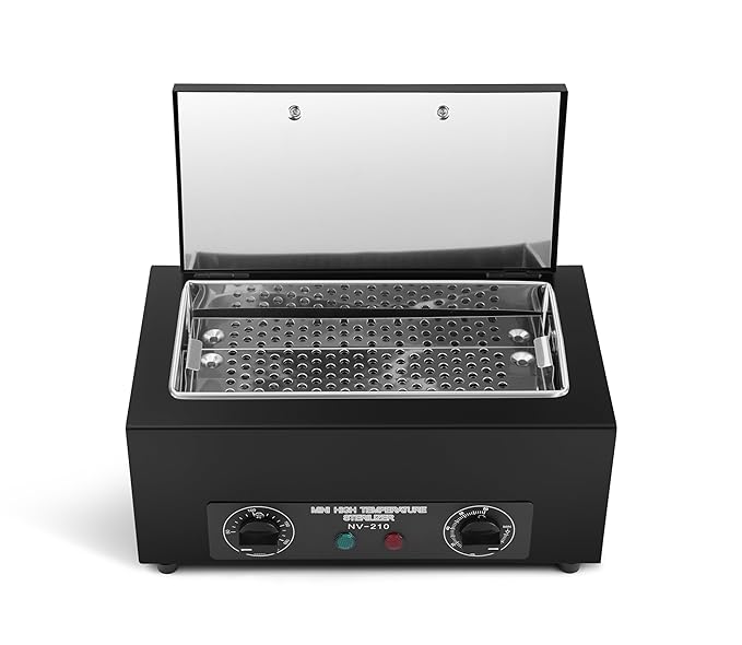 Professional Nail Tool Sterilizer Box, 2.2L Dry Heat Cleaning Cabinet with Temperature Control, Timer for Manicure Pedicure SPA Salon Barber Equipment (Black)