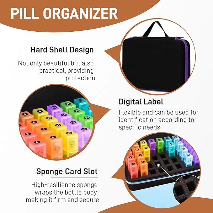 WEEOATAR Month Pill Box Organizer Medicine Planner Pill Dispenser, 3 Times a Day, Easy to Use with Zippers, Medical Supplies with Individual Compartments for Vitamin, Fish Oil, Supplements (Purple)