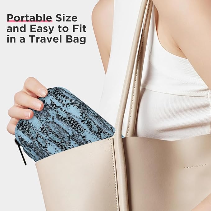 Blue Snakeskin Pill Case Everyday Travel, 7 Day Weekly Medicine Pill Box Compact Portable Pills Bottle Organizer with Zipper for Daily Vitamin Medicine Holder Bottle Organizers Bag