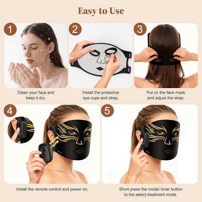 Wireless Red Light Therapy for Face, Red Light Therapy Mask with 850nm Infrared Light, Rechargeable 2000mAh Red Light Mask with 336 LED Chips, 4 Modes, Timer for Home Skincare (Black)
