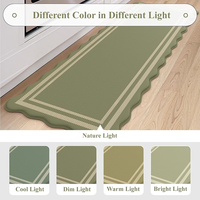 KIMODE Anti Fatigue Mats for Kitchen Floor 17"x47"+17"x29", Farmhouse Kitchen Rugs Sets of 2, Cushioned Kitchen Floor Mat Non Skid, Memory Foam Kitchen Mat for Laundry Office Sink Desk Olive Green