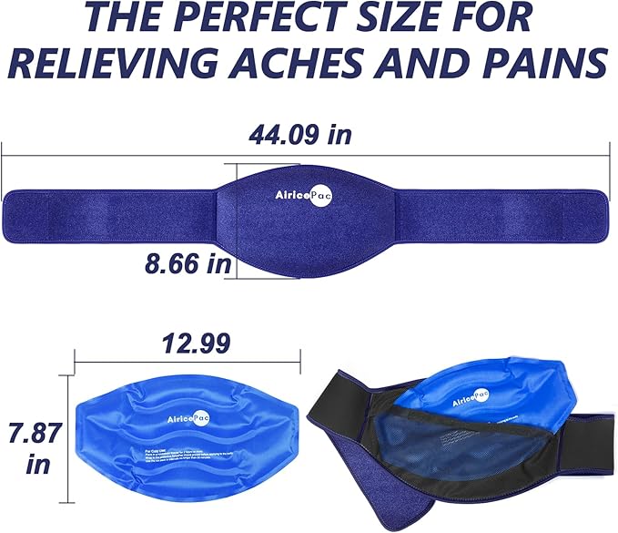 Ice Pack for Back Pain Relief, Reusable Gel Lower Back Wrap, Cold Compress Therapy for Waist Lumbar Injuries, Sciatic Nerve, Herniated or Degenerative Disc, Coccyx, Tailbone Pain Blue