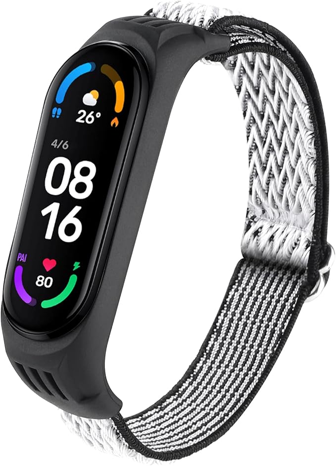 Adjustable Elastic Nylon Straps Compatible with Xiaomi Mi Band 6/Xiaomi Mi Band 5/Xiaomi Mi Band 4/Xiaomi Mi Band 3, Soft Breathable Sport Replacement Wristband for Women Men (Black White)