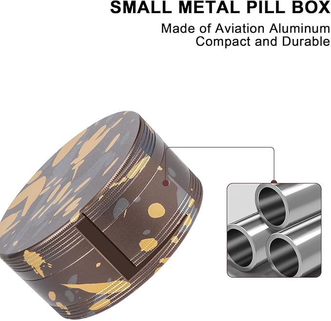 Portable Pill Box Pill Case - Metal Waterproof Pill Container, Travel Pill Organizer for Pocket Purse, Single Daily Medicine Holder for Vitamin, Fish Oil, Supplement, Medium Size