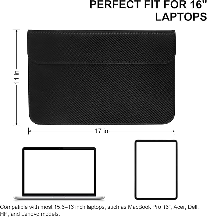 JXE JXO Faraday Bag for Laptops & Tablets, 16 Inch Laptop Sleeve Case with Laptop Stand, 2 Stand Modes, Slim Waterproof PU Leather Sleeve Cover Anti-Tracking Signal Blocking Pouch, Black