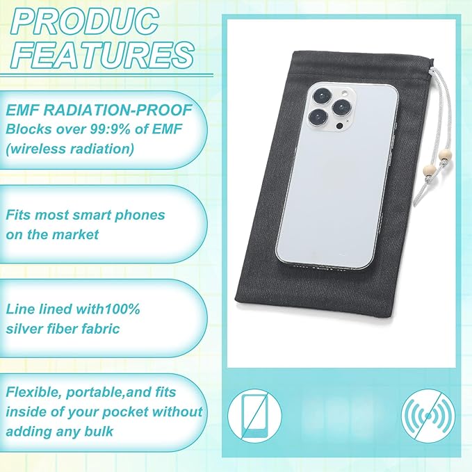 3 Pcs Emf Blocking Phone Case Emf Shield Sleeve Protection Cell Phone Pouch Fits in Pocket Smartphone Case Shield Bag Defense Against Signal Intrusion GPS and Signal, 7.5" x 4"(Black)