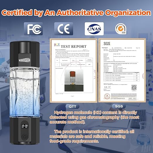 Hydrogen Water Bottle Generator, 8000PPB Ultra Hydrogen Water Ionizer Generator -Upgrade SPE & PEM Tech, 7OZ Portable High Concentration Hydrogen Rich Water Machine, Food-Grade PC Black