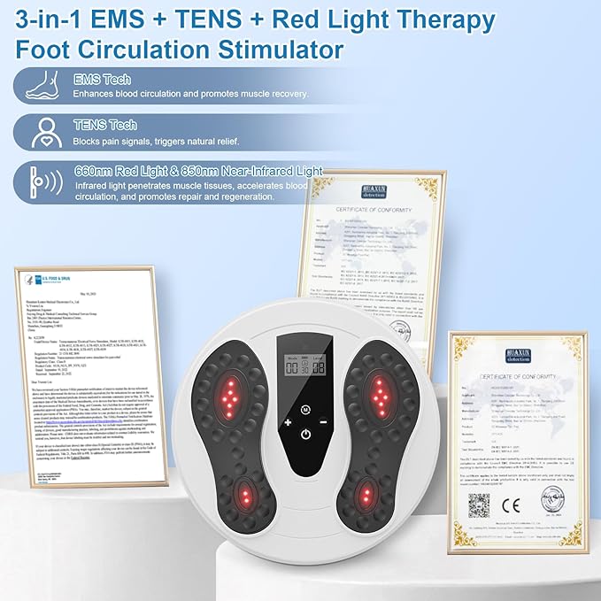 FSA EMS Foot Massager Pro for Neuropathy & Pain Relief with Upgraded Infrared Therapy, Rechargeable TENS Electric Muscle & Nerve Stimulator for Plantar Fasciitis Relief, Blood Circulation Booster