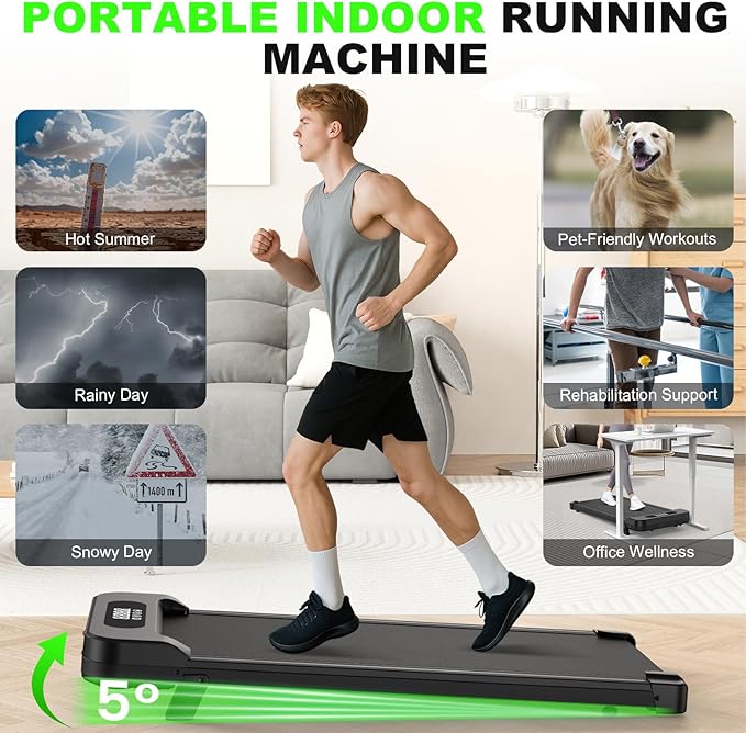 2 in 1 Walking Pad with Handle Bars, 8% Incline Foldable Treadmills for Home Office Ultra Quiet <40dB, 3.5 HP Portable Walking Jogging Running Machine with LED Display & Remote, 320+LB Capacity