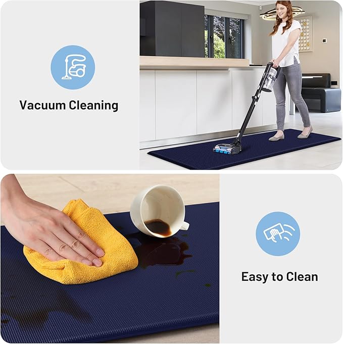 StepLively Kitchen Mat, 2 PCS Kitchen Rugs, Cushioned Kitchen Mats for Floor, Anti Fatigue Kitchen Rug Set, Non-Skid Standing Mat for Kitchen, Office, Sink, 17.3"×30"+17.3"×47", Blue