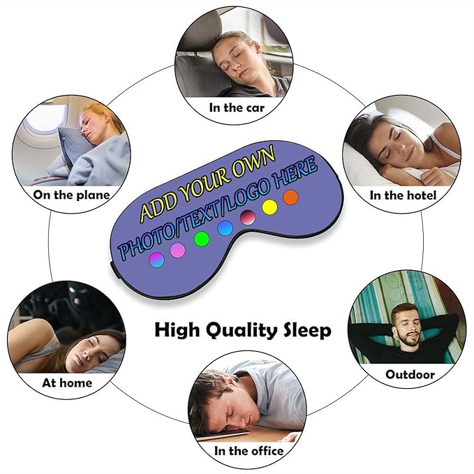 Personalized Eye Mask, Custom Eyeshade Blindfold Add Your Design Image Text Customized Eye Cover with Adjustable Strap for Sleeping Travel Work Naps Blocks Light, Purple Blue