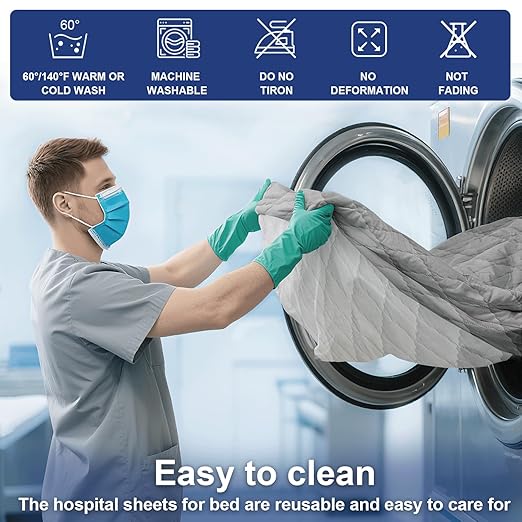 2 Pack Hospital Bed Sheets Set,Hospital Fitted Bed Sheets for Home Use & Hospital Care Beds,Waterproof Fitted Sheets with Elastic All Around,Reusable and Machine Washable,36" x 80" x 14" (Grey)