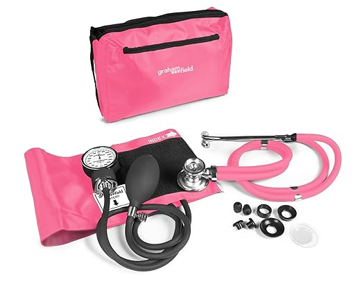 Lumiscope Professional Blood Pressure Kit - Stethoscope, Manual BP Cuff, Sphygmomanometer - Pink