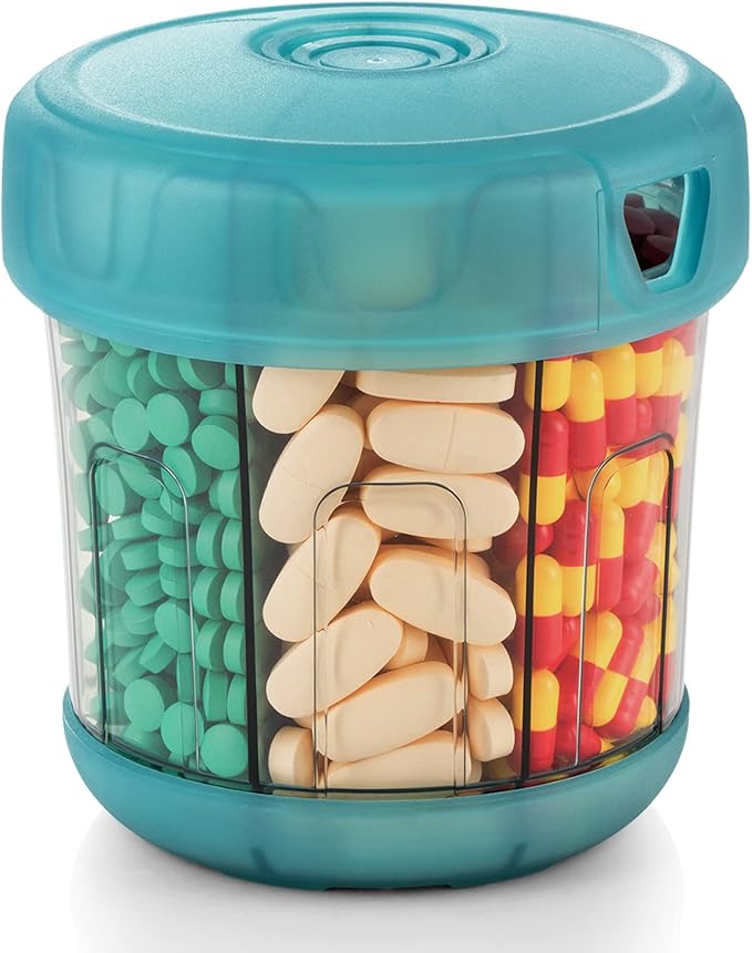 Extra Large Supplement Organizer with XL 7 Large Compartments, TPU Soft Lid Easy to Load and to Use Pill Dispenser, 1 Month Jumbo Vitamin Holder Medicine Storage